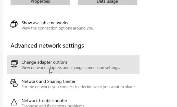 بخش Change adapter options