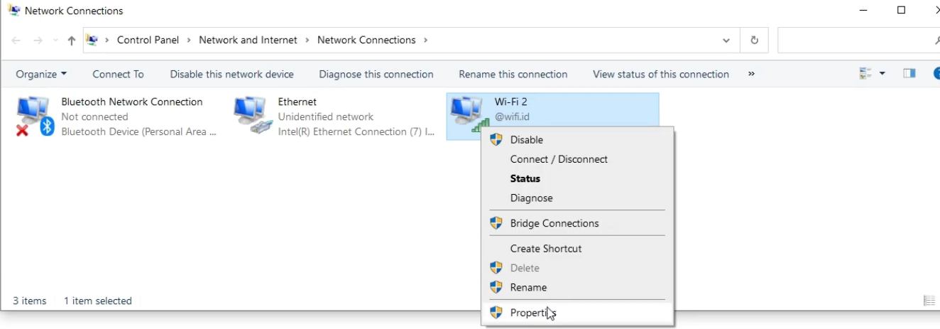 بخش Network Connections