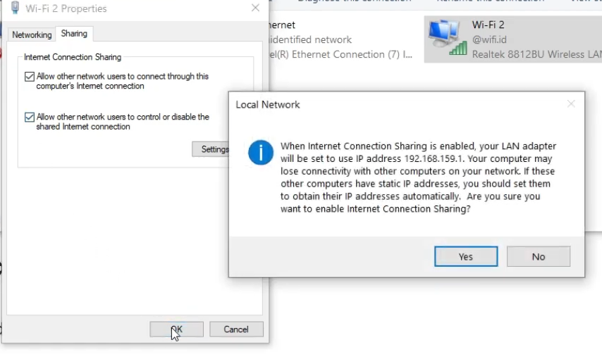 Share internet with local networks